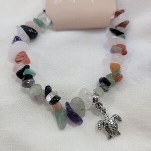 Multicolor Gemstone Bracelet with Turtle Charm